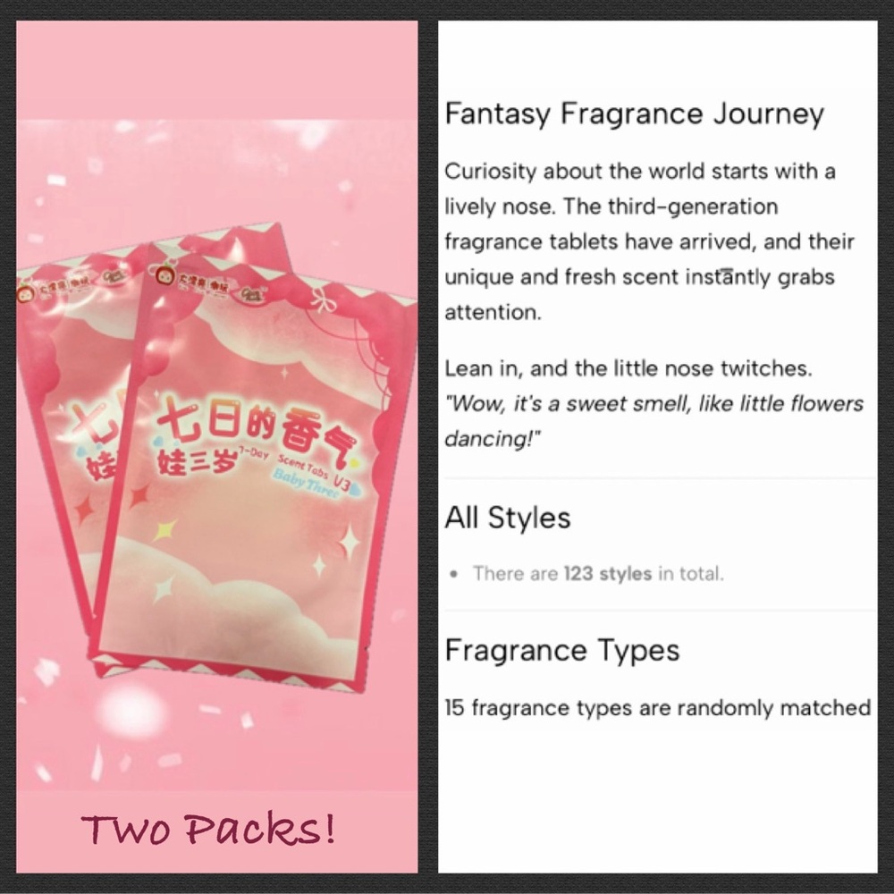 2 BLIND PACKS Baby Three 7-day scent tabs V3 Car Air freshener unopened surprise - Picture 7 of 7